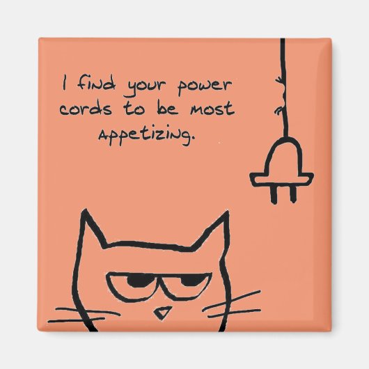 De kat houdt van stroomsnoeren - grappige kat magn magneet (Voorkant)