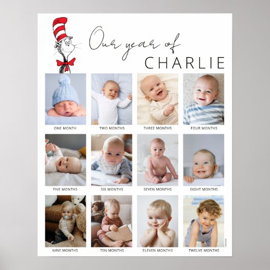 De Kat in de Hoed | Baby's 1e Jaar Fotocollage Poster (Voorkant)