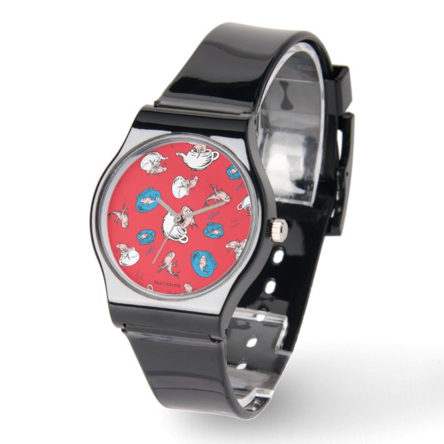 De Kat in de Hoed | De Vis Rode Patroon Horloge (Hoek)