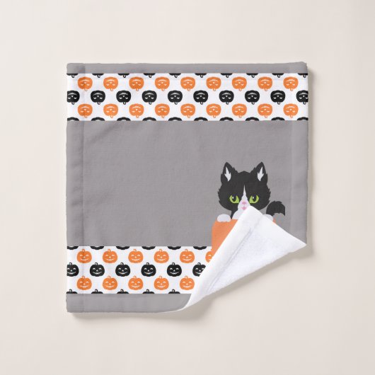 De kat in de pompoen badkamer handdoek set (Wasdoekje)