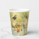 De kat is aan het picknicken in de tuin papieren bekers (Voorkant)