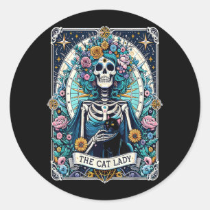 De Kat Lady Tarotkaart Skelet Kat Moeder Kat Liefh Ronde Sticker