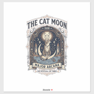De Kat Maan Kat Tarotkaart Major Arcana Vintage V Sticker