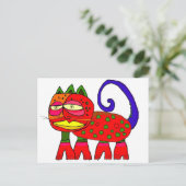 "de kat met de blauwe staart" briefkaart (Staand voorkant)