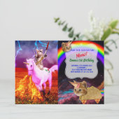 De kat met een zwaard rijdt met de echte eenhoorn kaart (Staand voorkant)