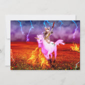 De kat met een zwaard rijdt met de echte eenhoorn kaart (Achterkant)