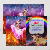 De kat met een zwaard rijdt met de echte eenhoorn kaart (Voorkant / Achterkant)