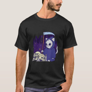 De Kat Oogster Taken Geklede Skelet Grim Reaper T-shirt