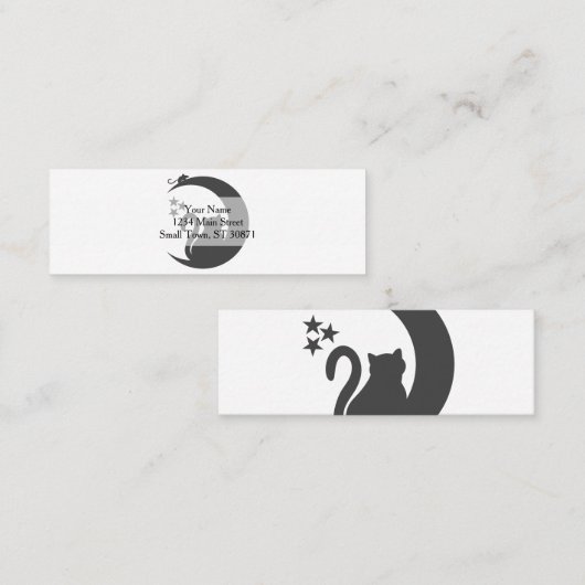 De kat op de maan - Kies achtergrondkleur Mini Visitekaartje (Voorkant / Achterkant)