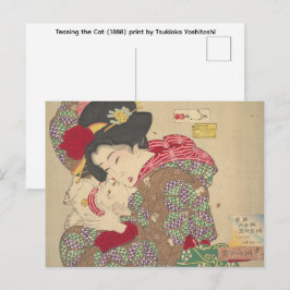 De kat plagen (1888) prent door Tsukioka Yoshitosh Briefkaart