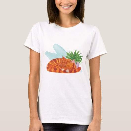 De kat slaapt, de kat doet alsof t-shirt (Voorkant)