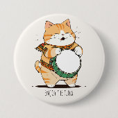 De kat speelt de trommel ronde button 7,6 cm (Voorkant)