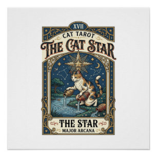 De Kat Ster Kat Tarotkaart Major Arcana Vintage V Perfect Poster