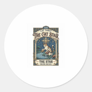 De Kat Ster Kat Tarotkaart Major Arcana Vintage V Ronde Sticker