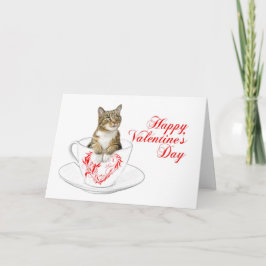 De Kat Valentijn van het theekopje Feestdagen Kaart