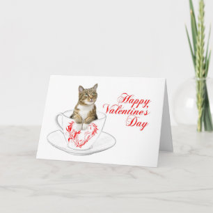 De Kat Valentijn van het theekopje Feestdagen Kaart