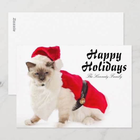 De Kat van Birman in het Kostuum van de Kerstman Feestdagenkaart (Voorkant / Achterkant)