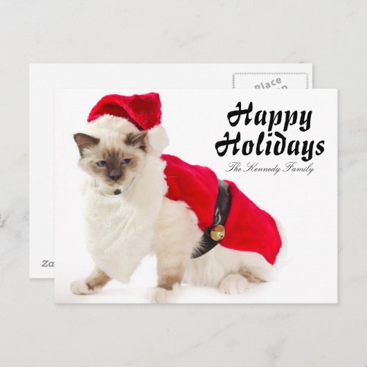 De Kat van Birman in het Kostuum van de Kerstman Feestdagenkaart (Voorkant / Achterkant)
