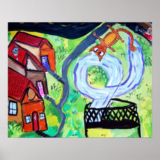 De Kat van de Buurt op een Trampoline Poster (Voorkant)