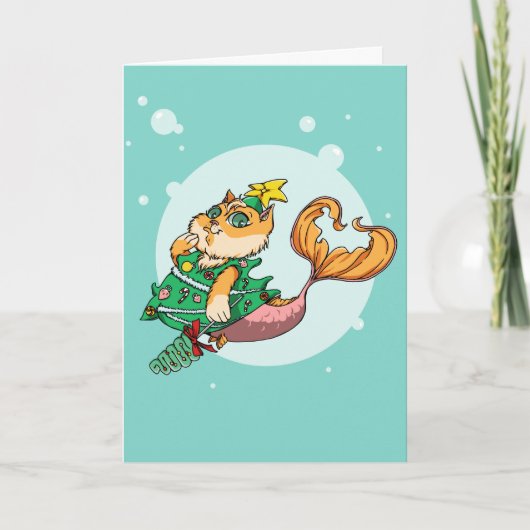 De Kat van de Meermin van Kerstmis Feestdagen Kaart (Voorkant)