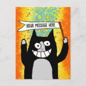 De kat van de partij met teken gepersonaliseerde k briefkaart (Voorkant)