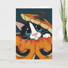 De Kat van de smoking in de Pompoen van Halloween Kaart