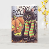 De Kat van Halloween notecard Kaart (Gele Bloem)