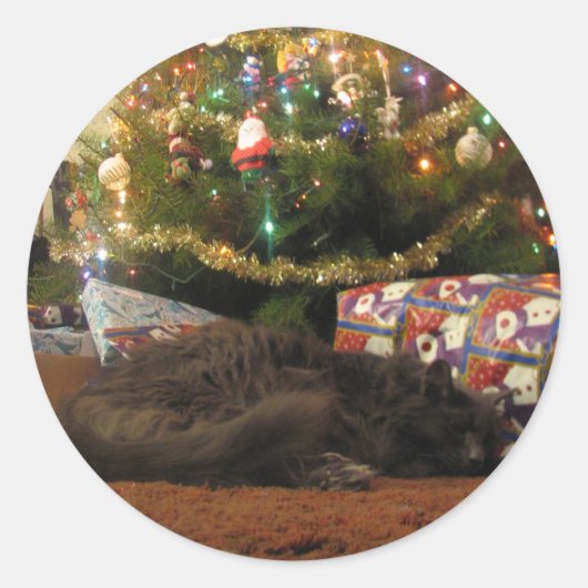 De Kat van Kerstmis Ronde Sticker (Voorkant)