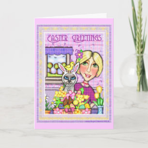 De Kat van Pasen in Mand & Dame Wenskaart Feestdagen Kaart