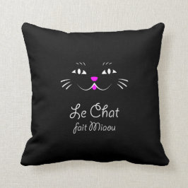De kat zegt 'Meow'.  Funny French Kitty Cat Kussen