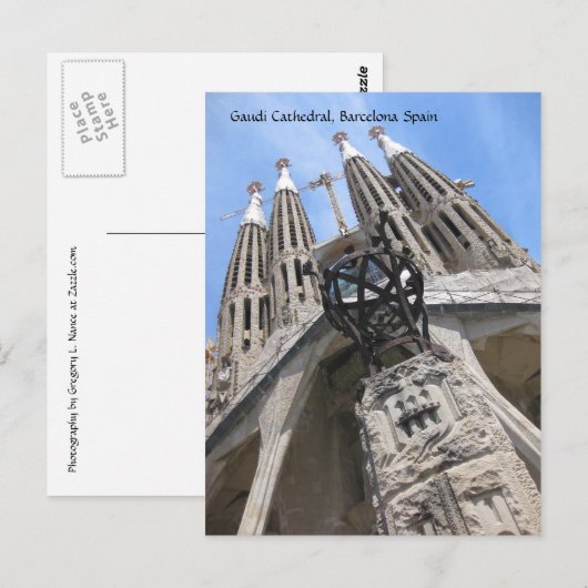 De Kathedraal van Gaudi, het Briefkaart van (Voorkant / Achterkant)