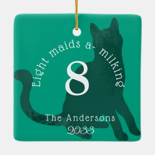 De Katten 12 Dagen van Kerstdag 8 Douane Keramisch Ornament (Achterkant)