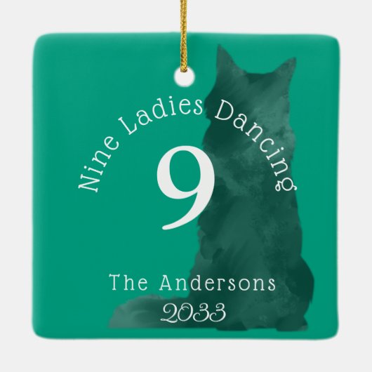 De Katten 12 Dagen van Kerstdag 9 Douane Keramisch Ornament (Achterkant)