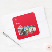 De katten en bemanning kerstlabels vierkante sticker (Envelop)