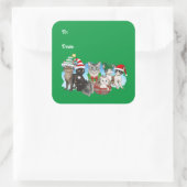 De katten en bemanning kerstlabels vierkante sticker (Tas)