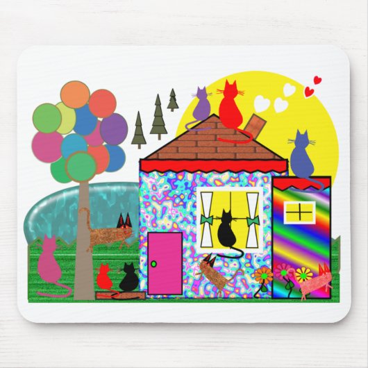 De katten nemen het huis mousepad over muismat (Voorkant)