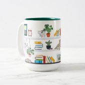 De katten op de boekenplank tweekleurige koffiemok (Voorkant links)