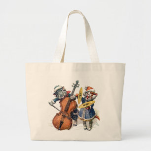 De katten spelen de Cello en de Klankbekkens in de Grote Tote Bag