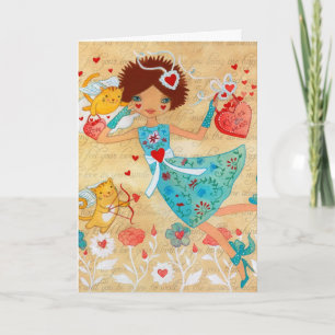 De Katten van de Cupido van de Valentijnsdag met Feestdagen Kaart