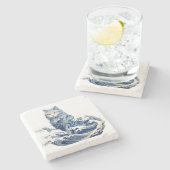 De kattengolf van Kanagawa Stenen Onderzetter (Zijkant)