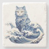 De kattengolf van Kanagawa Stenen Onderzetter (Voorkant)