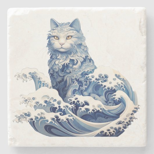 De kattengolf van Kanagawa Stenen Onderzetter (Voorkant)