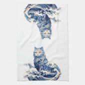 De kattengolf van Kanagawa Theedoek (Verticaal)