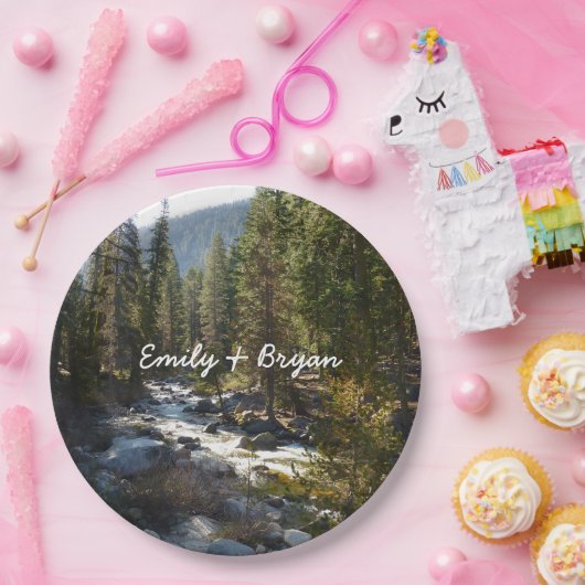 De Kaweah-rivier in het natuurpark Sequoia Papieren Bordje (Feest)