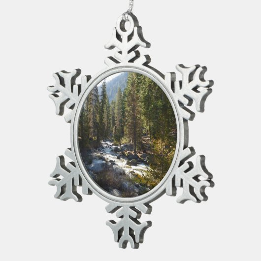 De Kaweah-rivier in het natuurpark Sequoia Tin Sneeuwvlok Ornament (Rechts)