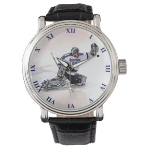 De Keeper van het ijshockey met het Trekken van de Horloge