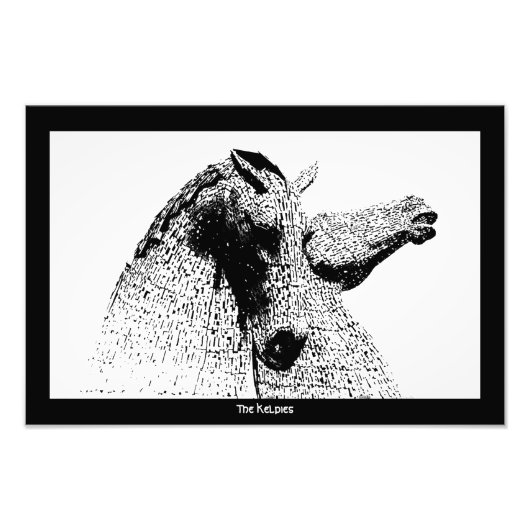 De kelpies in silhouette, Falkirk, Schotland Foto Afdruk (Voorkant)