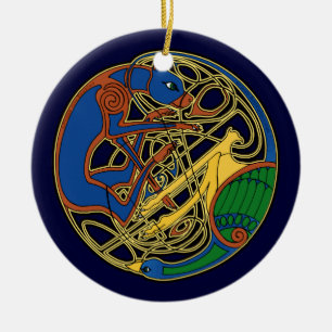 De Keltische hond en het vogelsierverband Keramisch Ornament