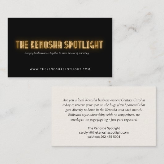 De Kenosha Spotlight Visitekaartje (Voorkant / Achterkant)