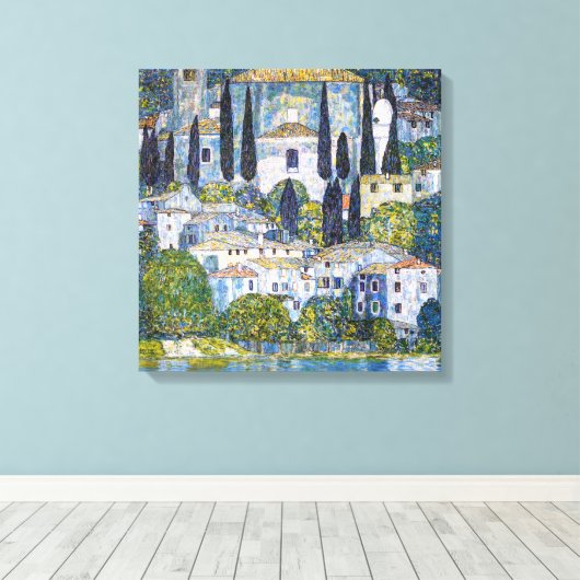 De kerk in Cassone | Gustav Klimt | POSTER Canvas Afdruk (Insitu (Houten vloer))